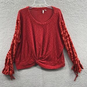Women Plus Boho Twist Front Knit Top Rust 22/24W Velvet Burnout Sleeve Flowy